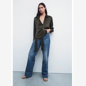 Zara Satin Effect Tie Neck Top!